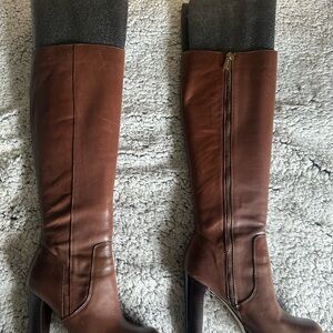 Michael Kors Brown Over-the-Knee Leather Boots with Side Zip